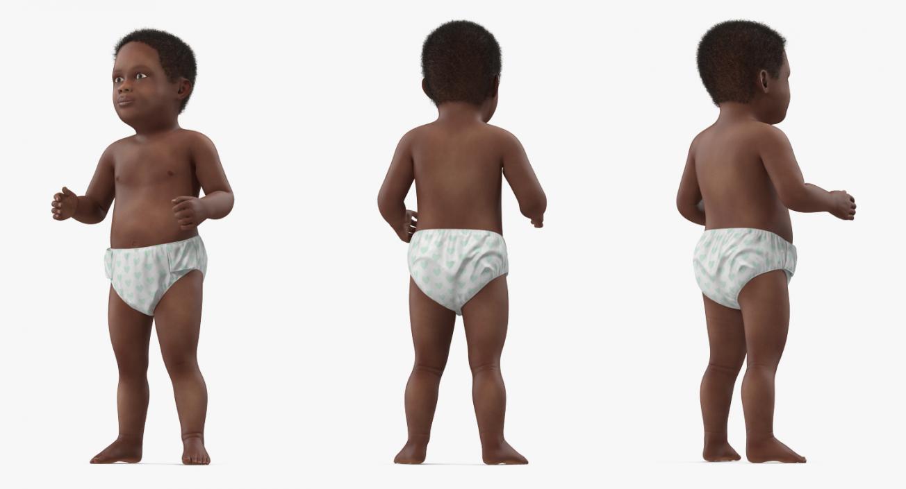 African American Baby Standing with Fur 3D model