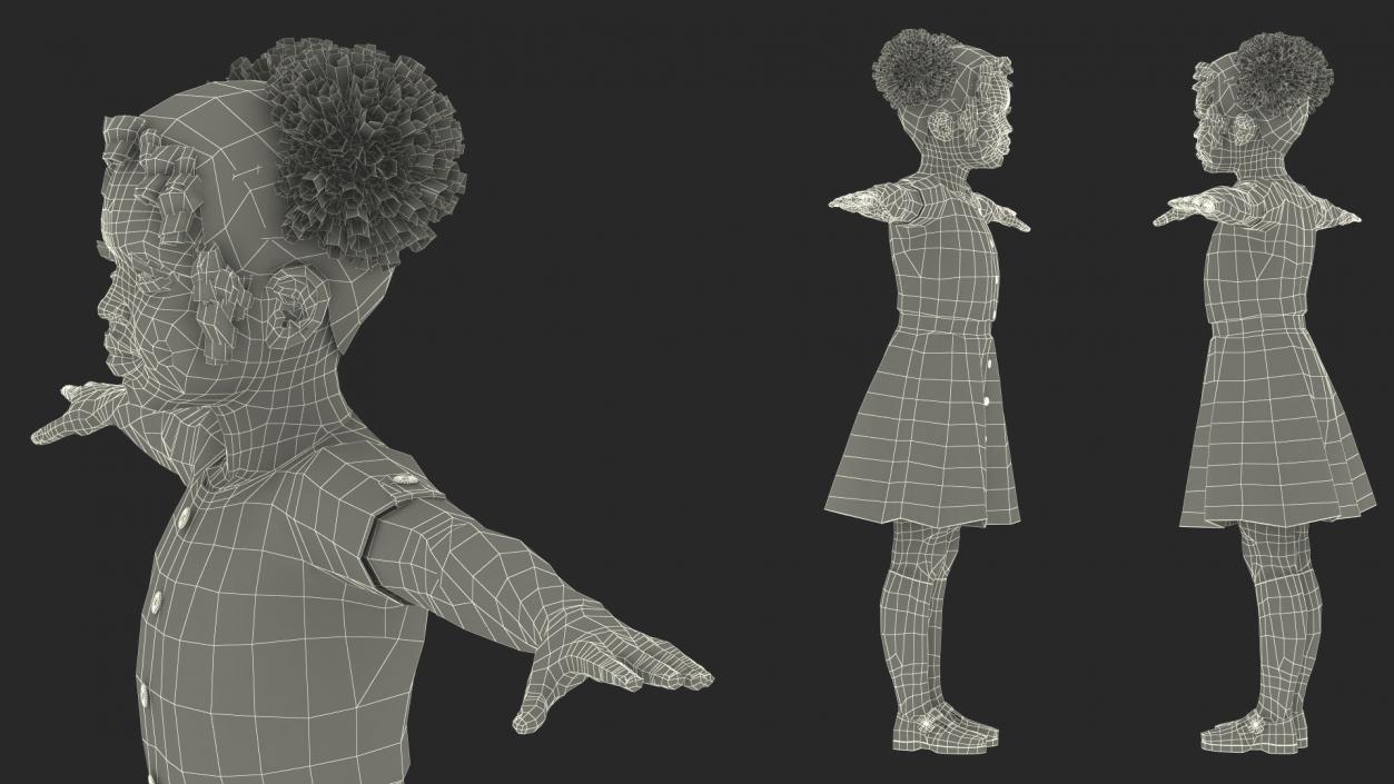 3D Casual Style Black Girl Child T-Pose