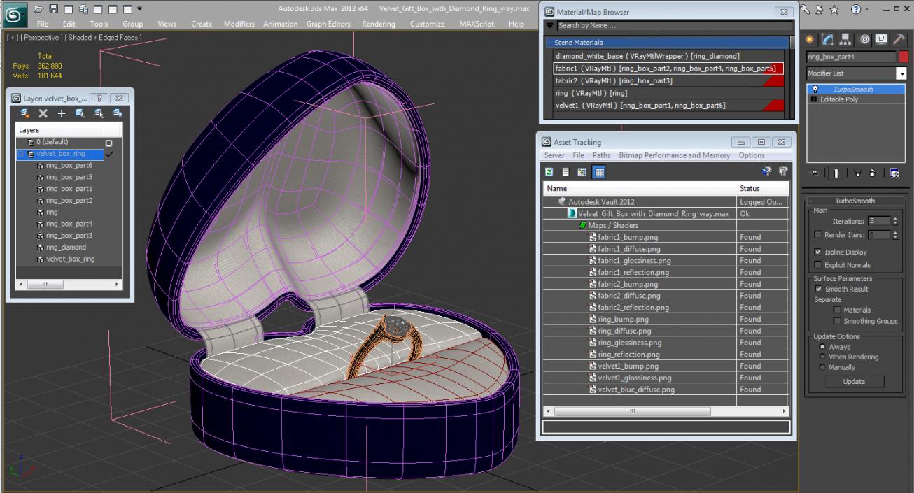 3D Velvet Gift Box with Diamond Ring model