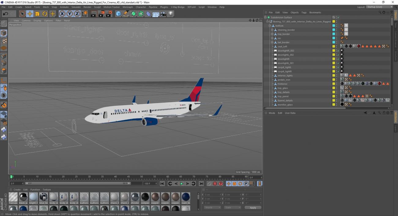 3D model Boeing 737 800 with Interior Delta Air Lines Rigged for Cinema 4D