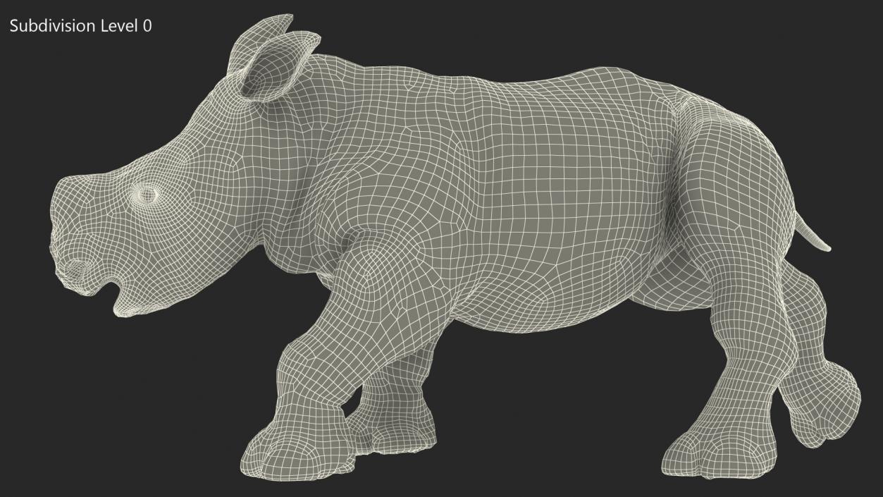 Rhino Baby Walking Pose Fur 3D