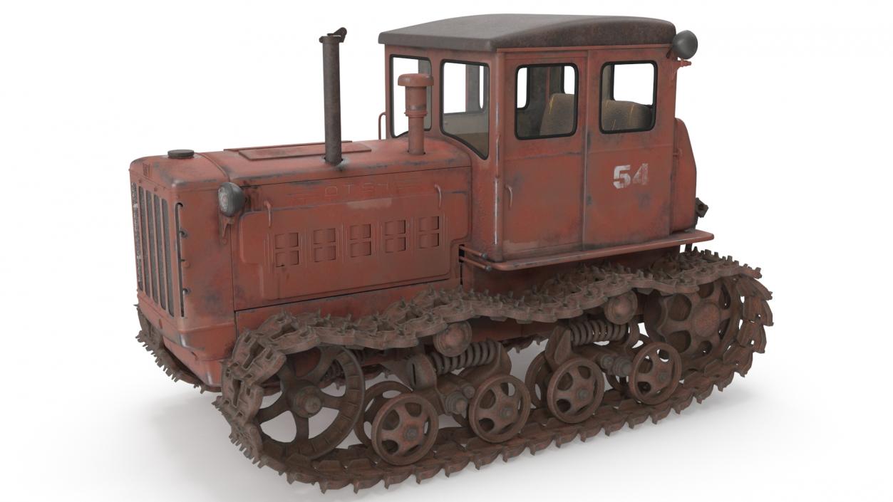 Old Rusty Soviet Crawler Tractor DT54 Rigged 3D model
