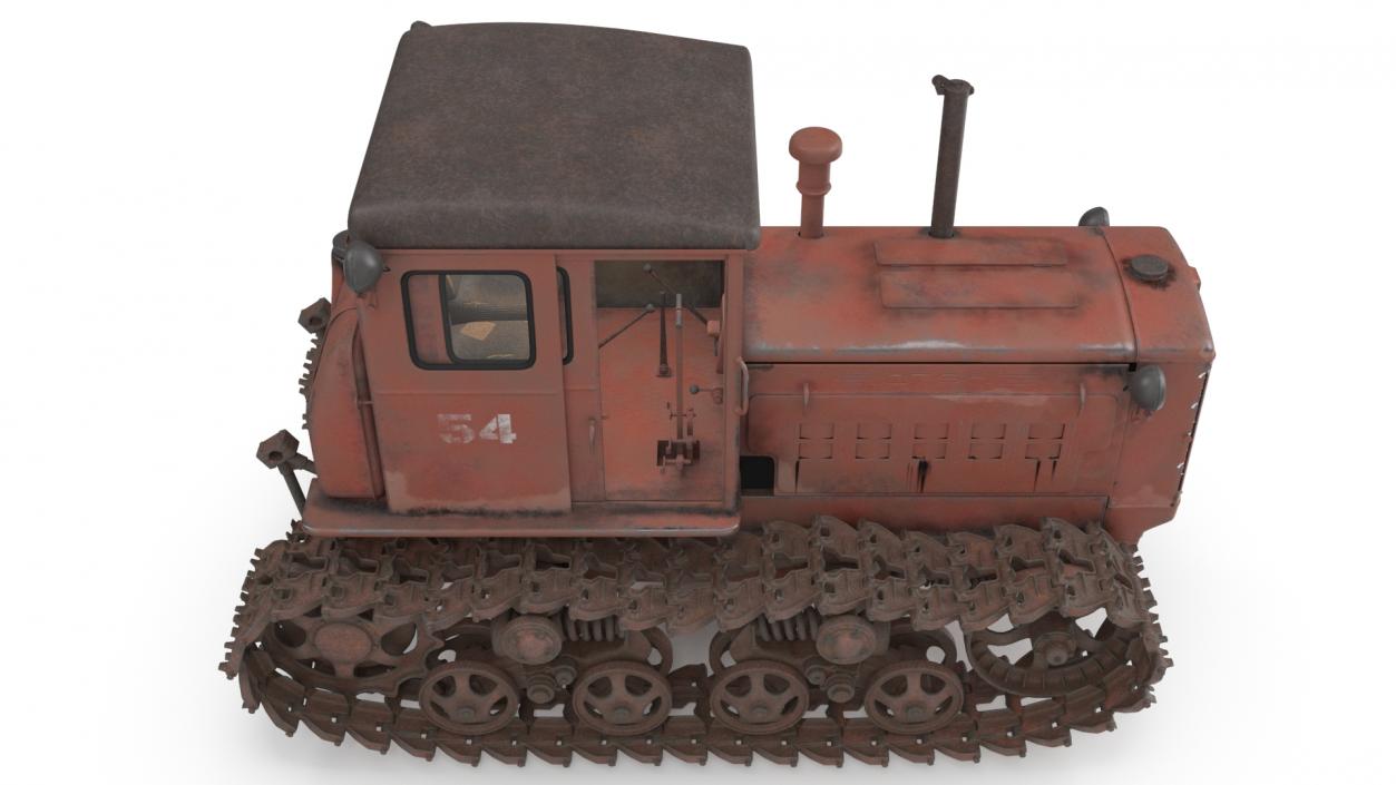 Old Rusty Soviet Crawler Tractor DT54 Rigged 3D model