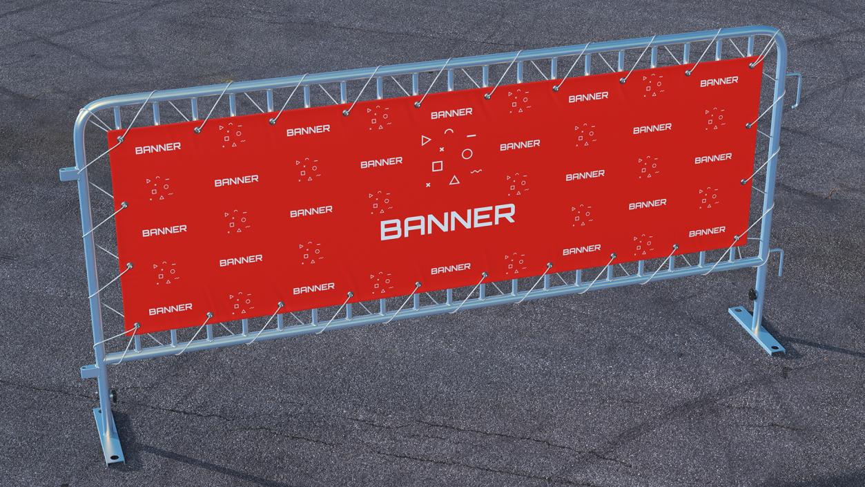 Advertising PVC Banner on Yellow Steel Crowd Barrier 3D