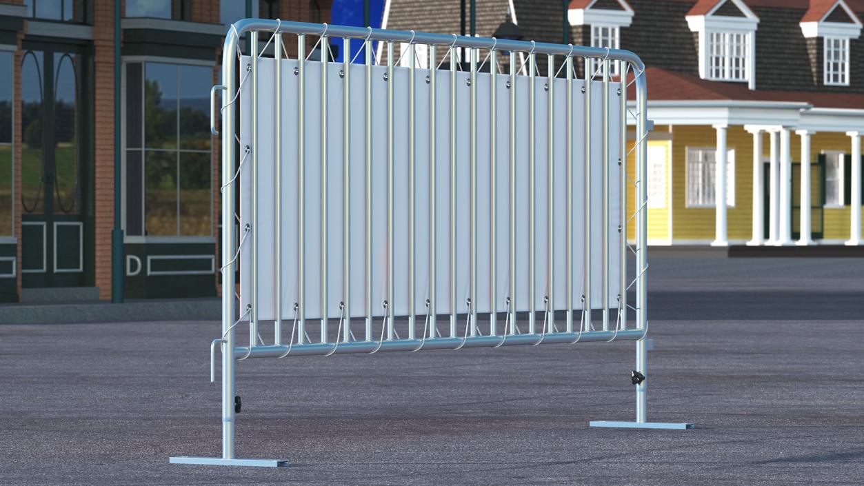 Advertising PVC Banner on Yellow Steel Crowd Barrier 3D