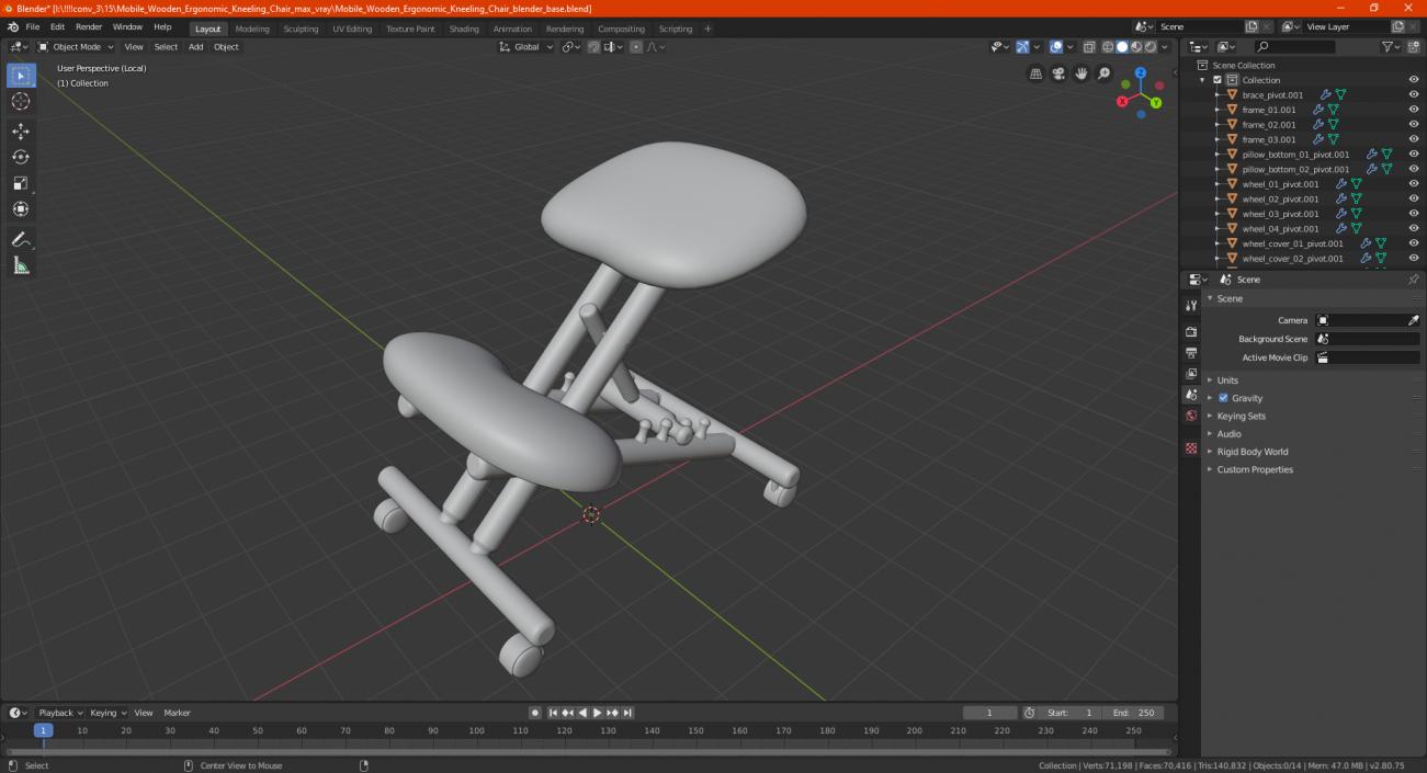 3D Mobile Wooden Ergonomic Kneeling Chair model