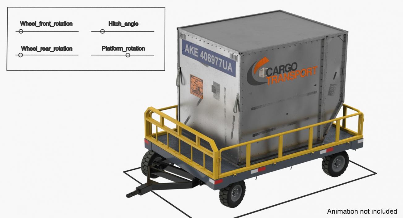 3D Airport Luggage Trolley Baggage Trailer with Container Rigged