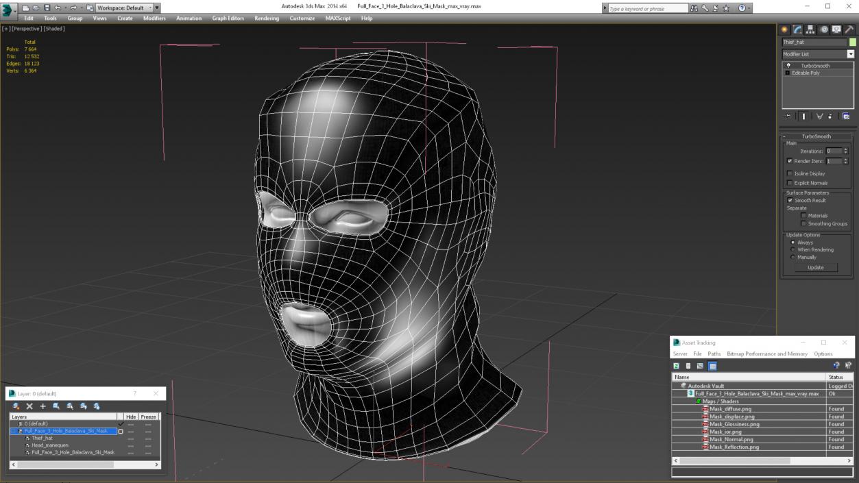 3D model Full Face 3 Hole Balaclava Ski Mask