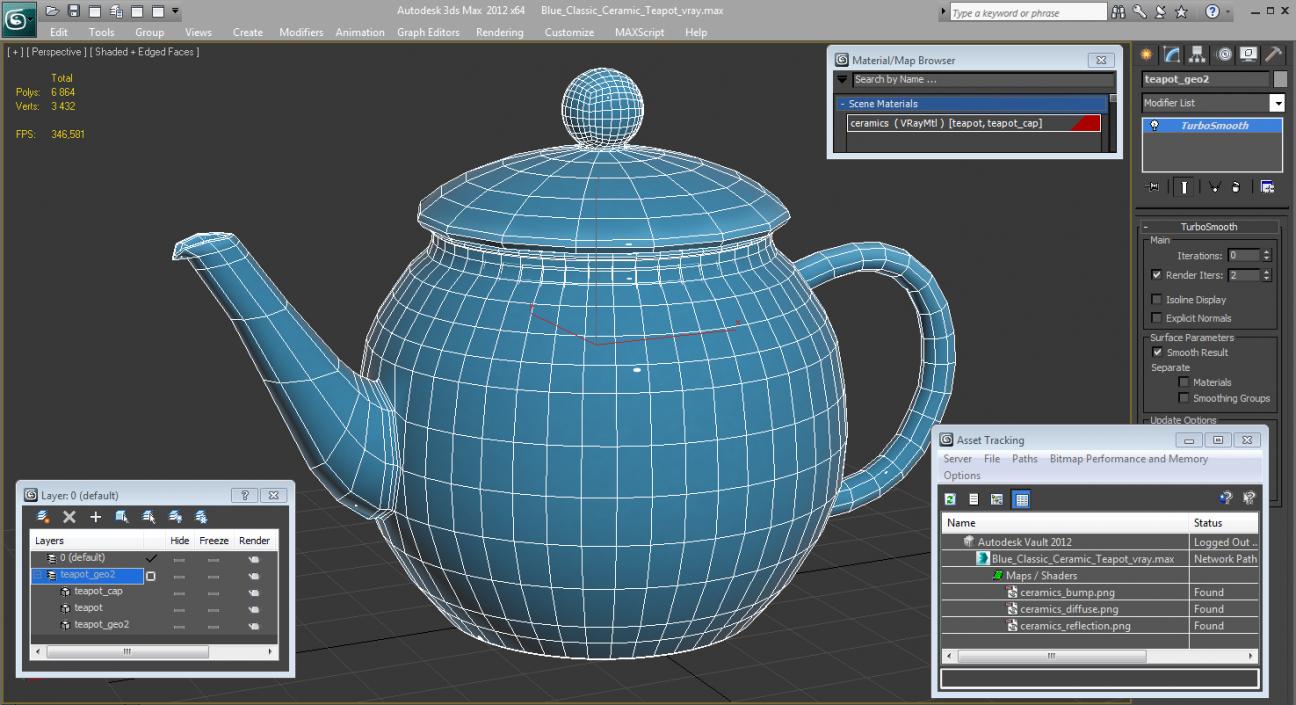 Blue Classic Ceramic Teapot 3D