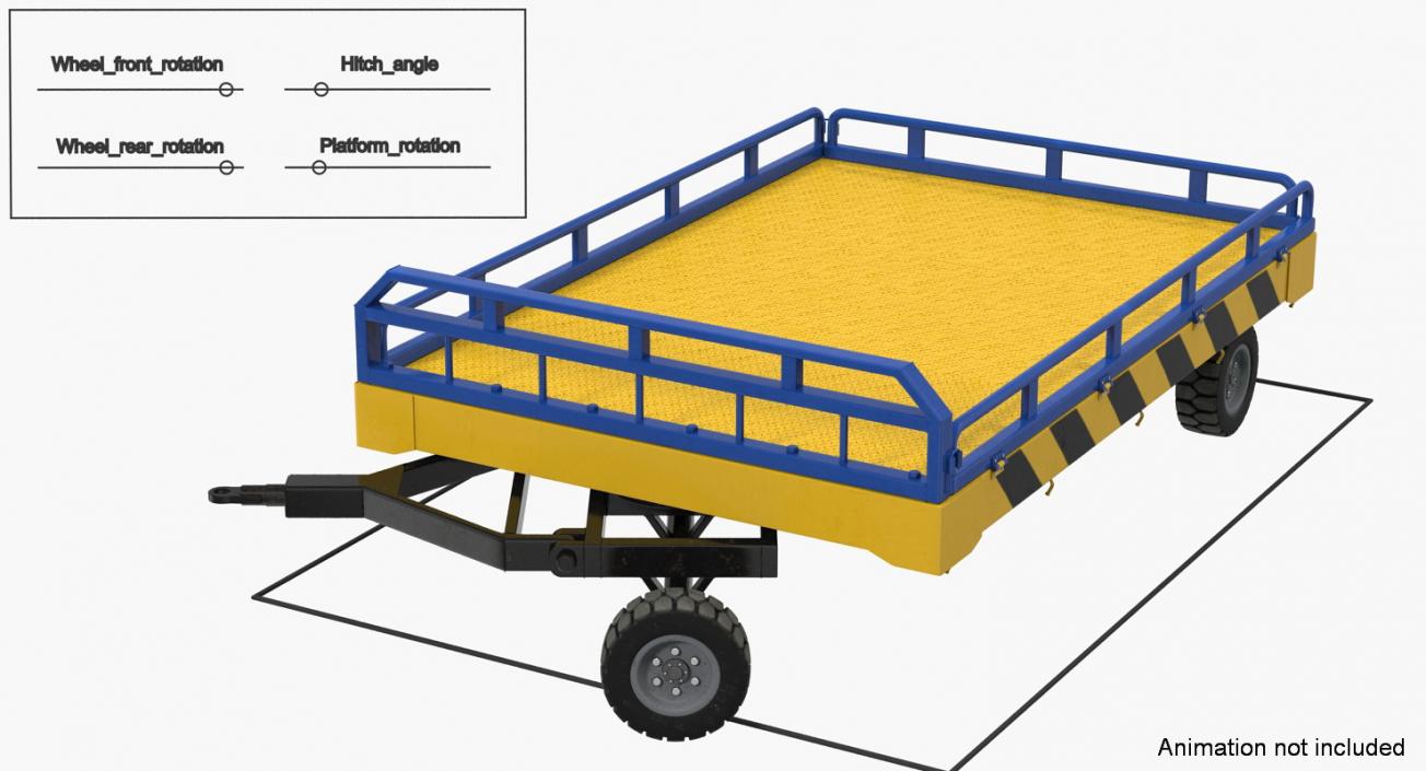 Airport Transport Trailer Low Bed Platform Rigged 3D model