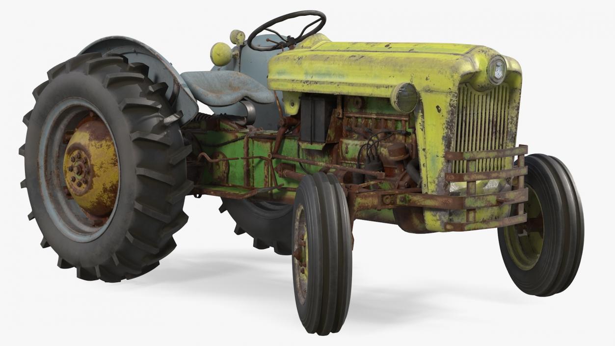 3D Old Vintage Tractor Rigged