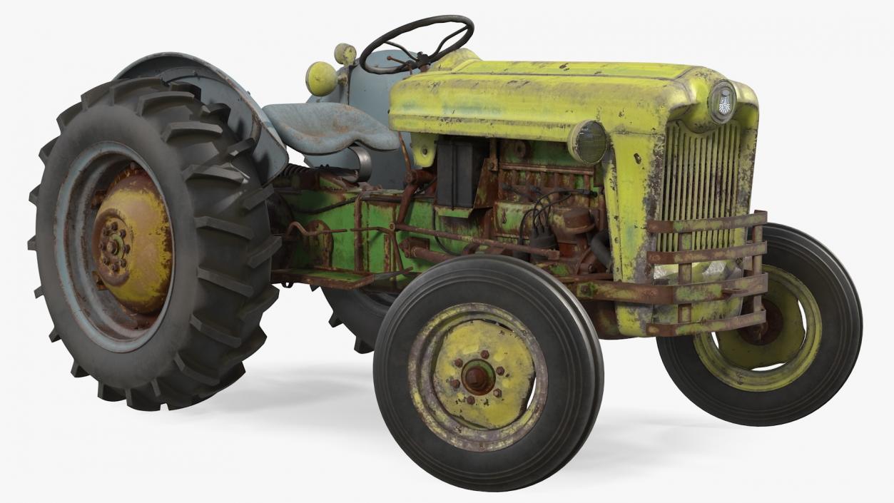 3D Old Vintage Tractor Rigged