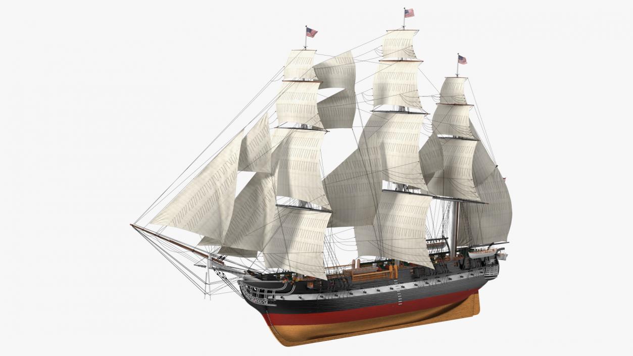 3D USS Constitution Heavy Frigate Raised Sails model