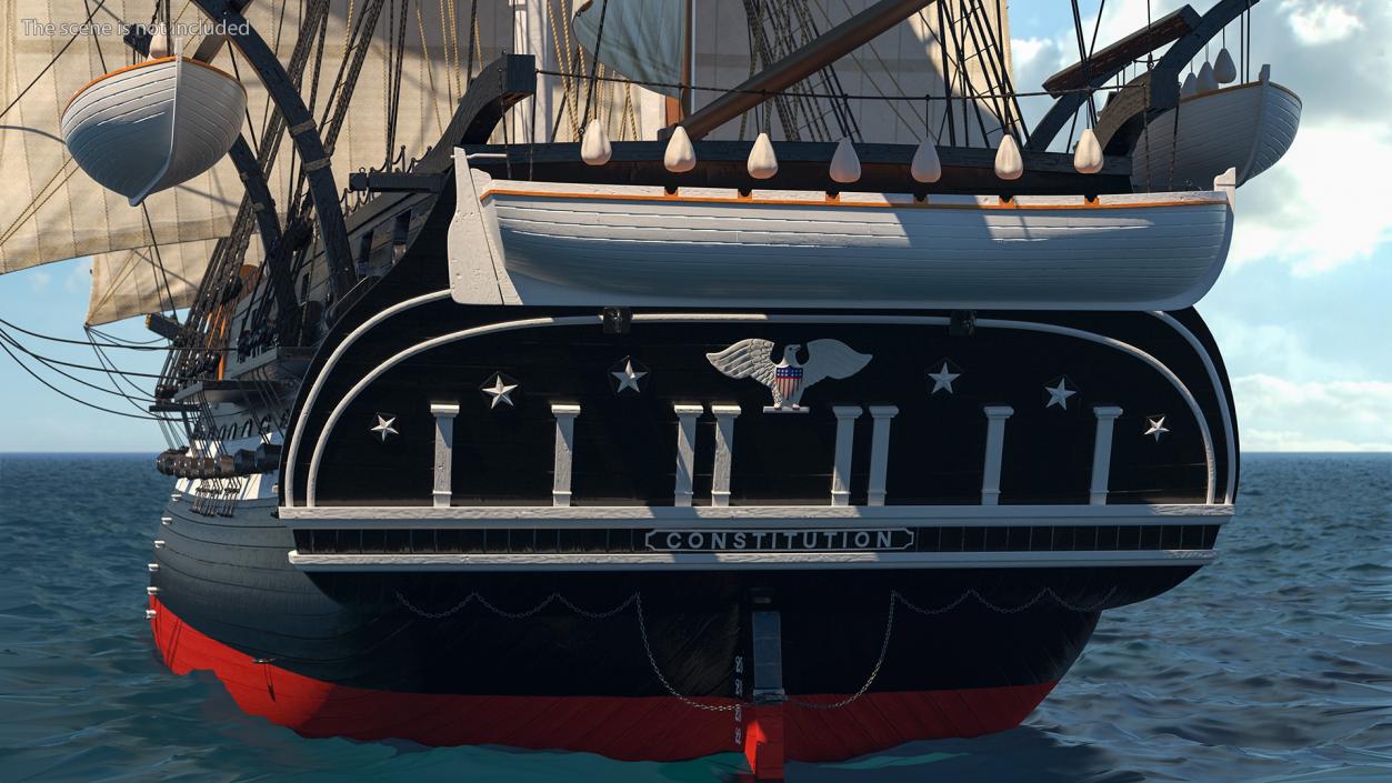 3D USS Constitution Heavy Frigate Raised Sails model