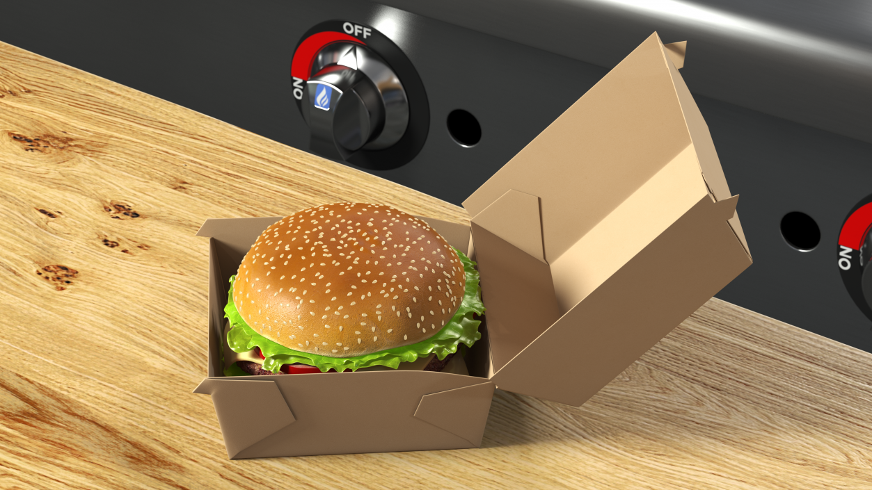 3D Burger Box Brown with Hamburger