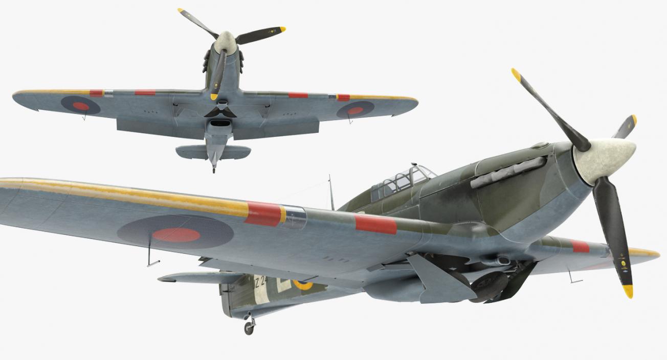WWII Rigged Fighter Aircraft Collection 3D model