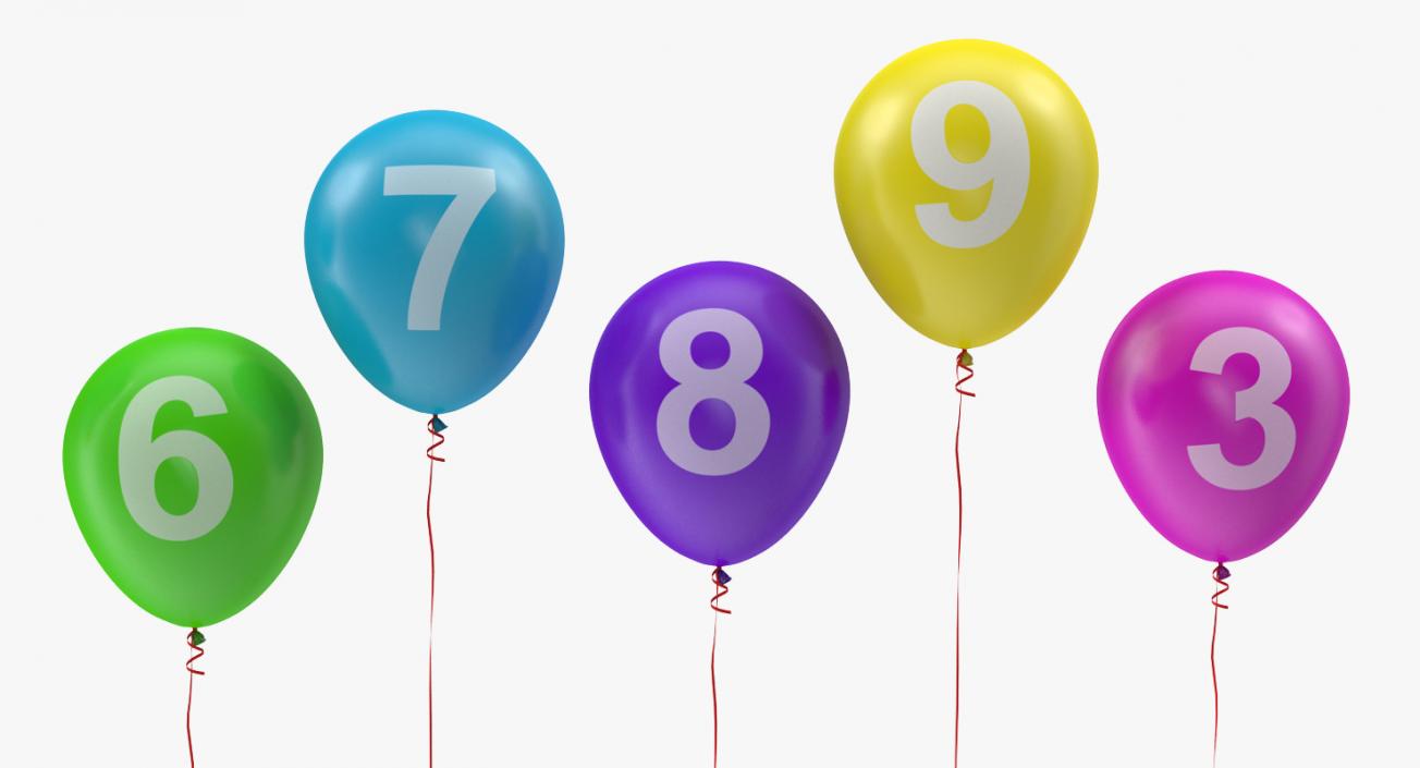 3D Air Balloons Set with Numbers and Ribbons