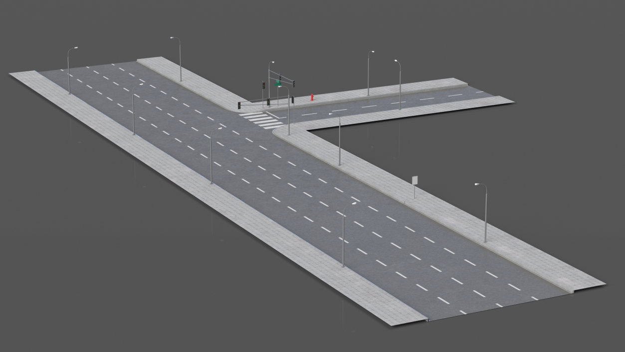 3D Connectable Highway Road Elements T-shaped Junction