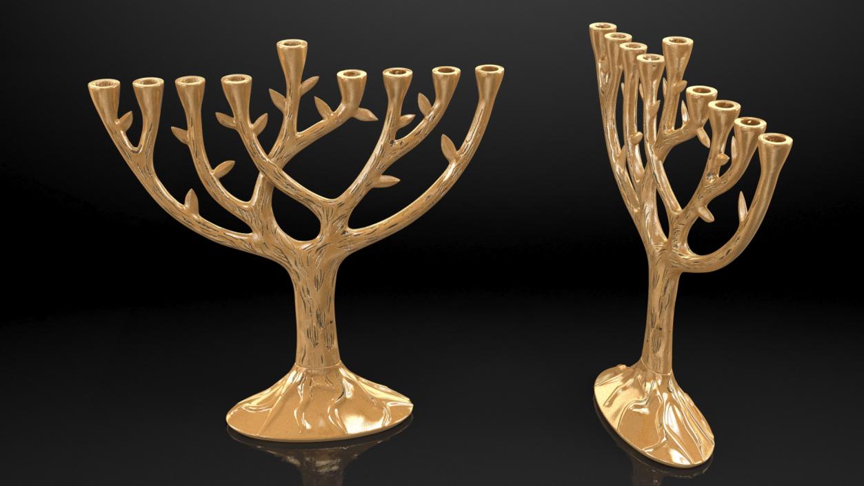 3D model Hanukkah Gold Candelabrum