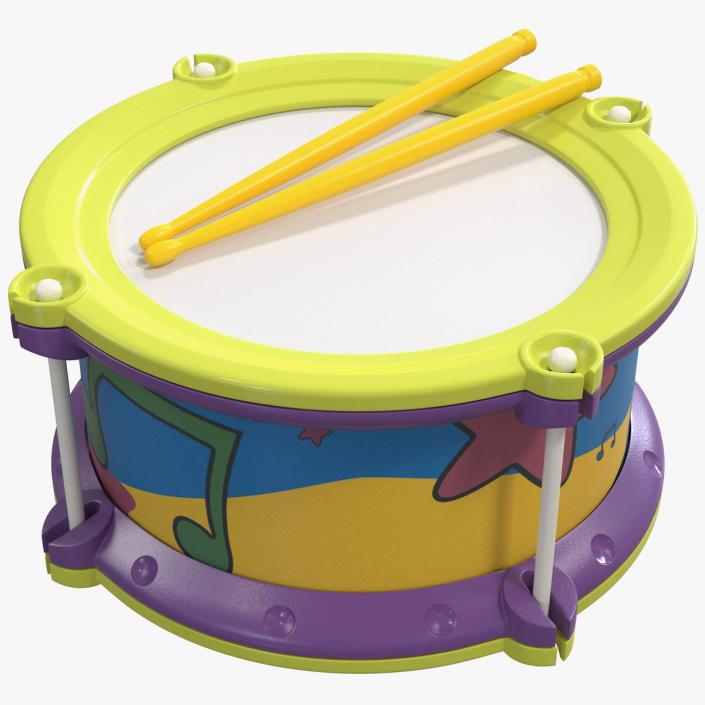 Toy Drum with Drumsticks 3D model