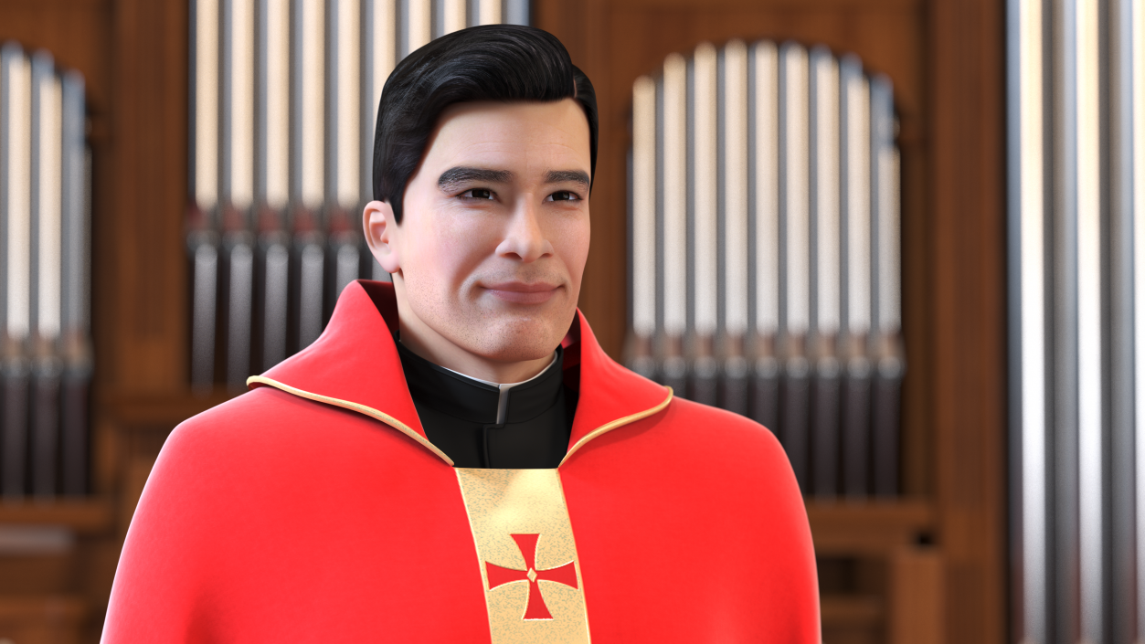 3D Clergyman with Liturgical Vestment Red Robe model