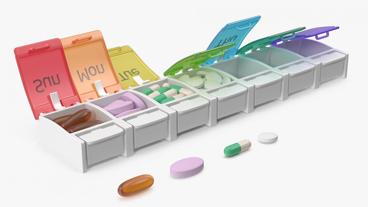 3D Weekly Pill Organizer Pill Box Case with Pills