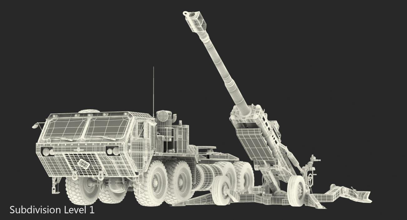 3D Desert Oshkosh HEMTT Towing M777 Howitzer Rigged model