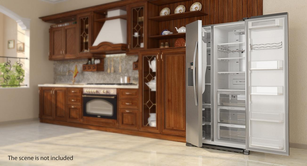 3D Samsung Stainless Side By Side Refrigerator model