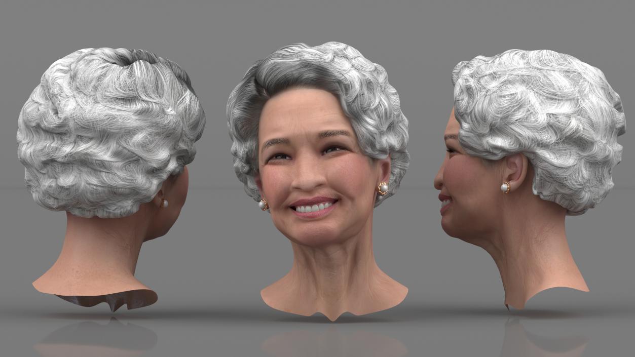 Elderly Chinese Woman Head Smiling 3D model
