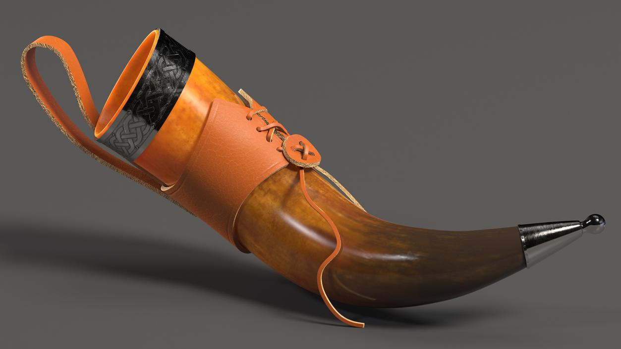 3D Dark Drinking Horn in Leather Case with Silver Trim