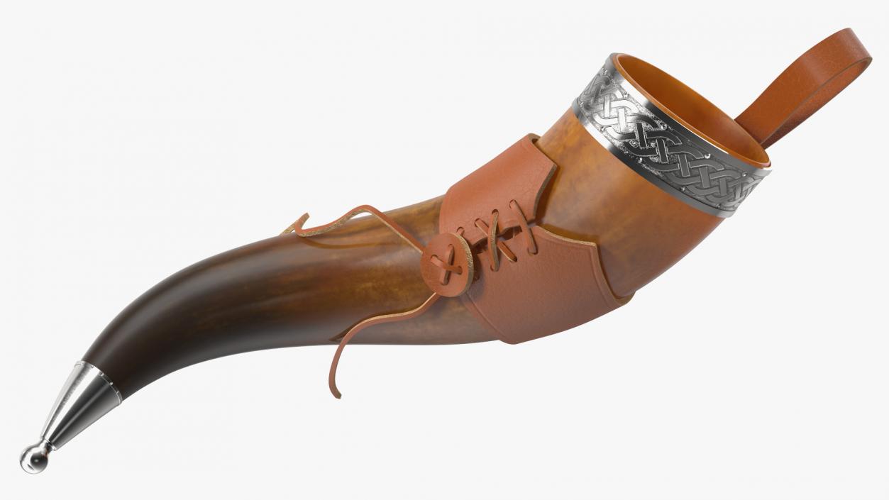 3D Dark Drinking Horn in Leather Case with Silver Trim