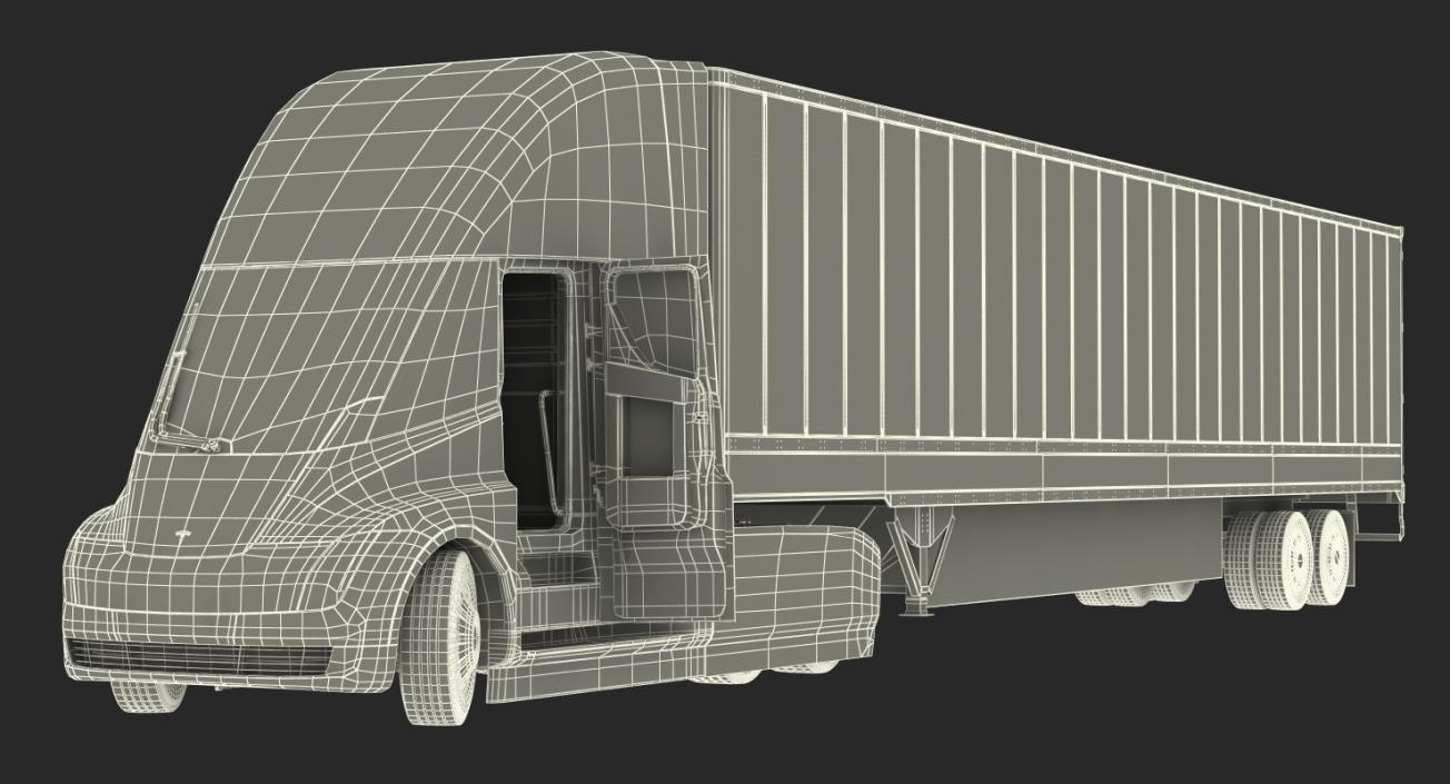 3D model Tesla Semi Truck with Trailer Simple Interior