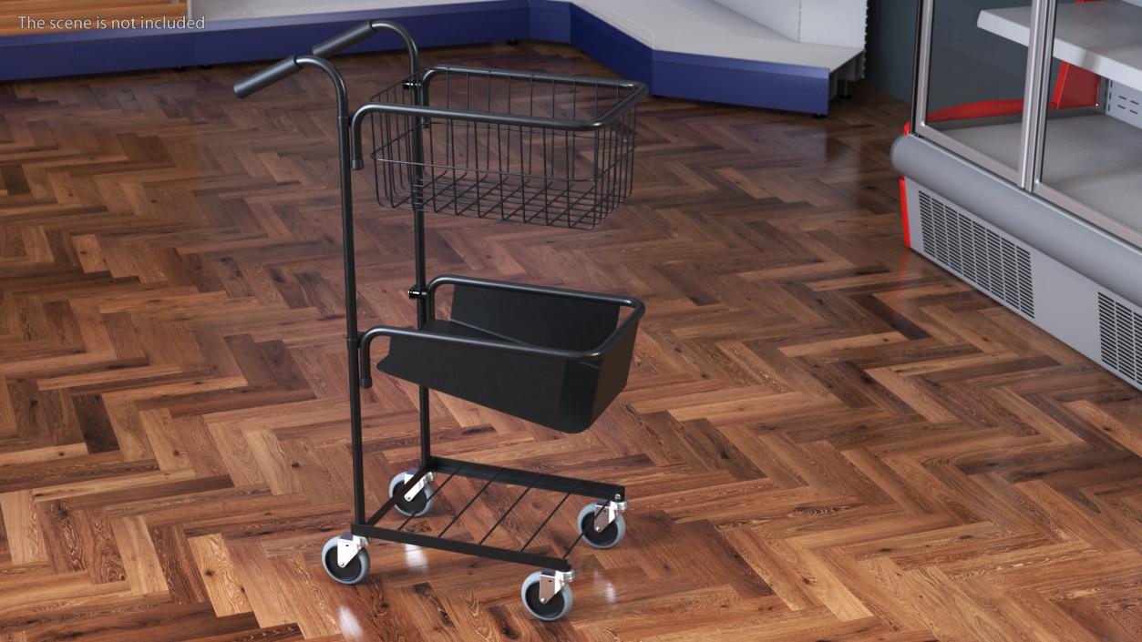 3D model Black Mini Trolley with Basket and File Shelf
