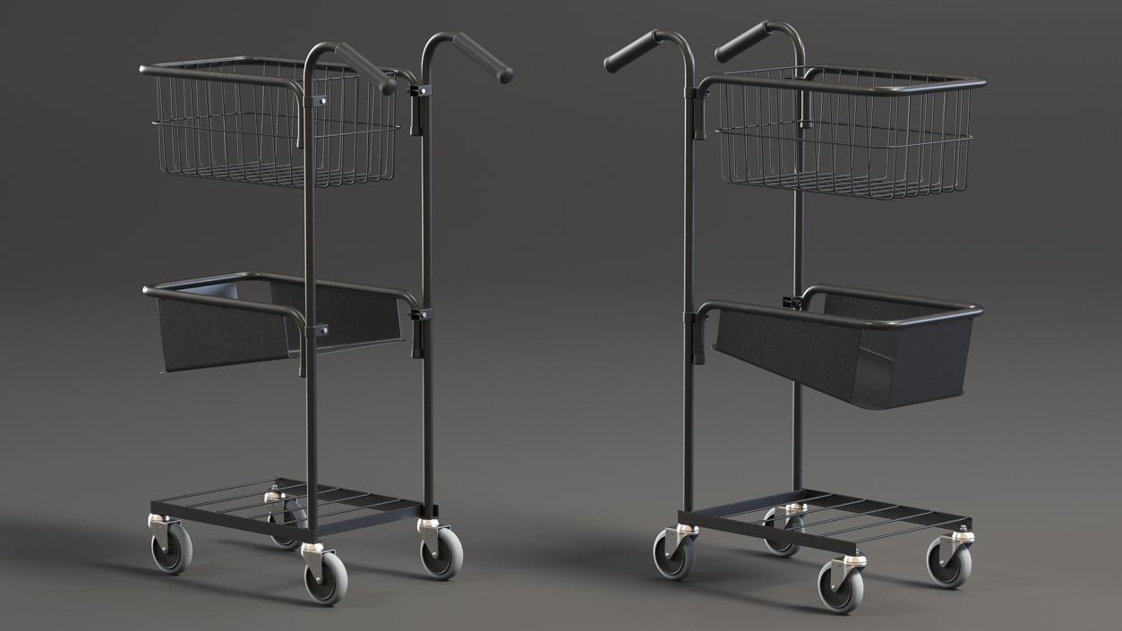 3D model Black Mini Trolley with Basket and File Shelf