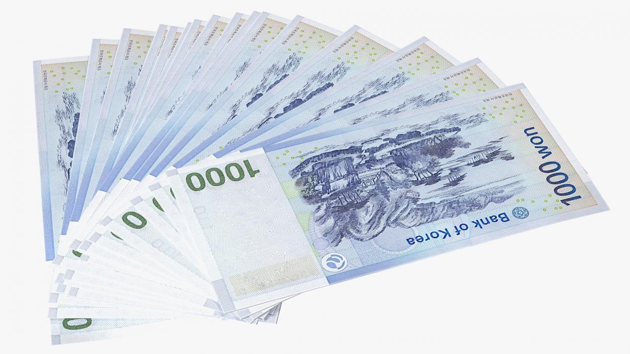 3D Fan of South Korean 1000 Won Banknotes model