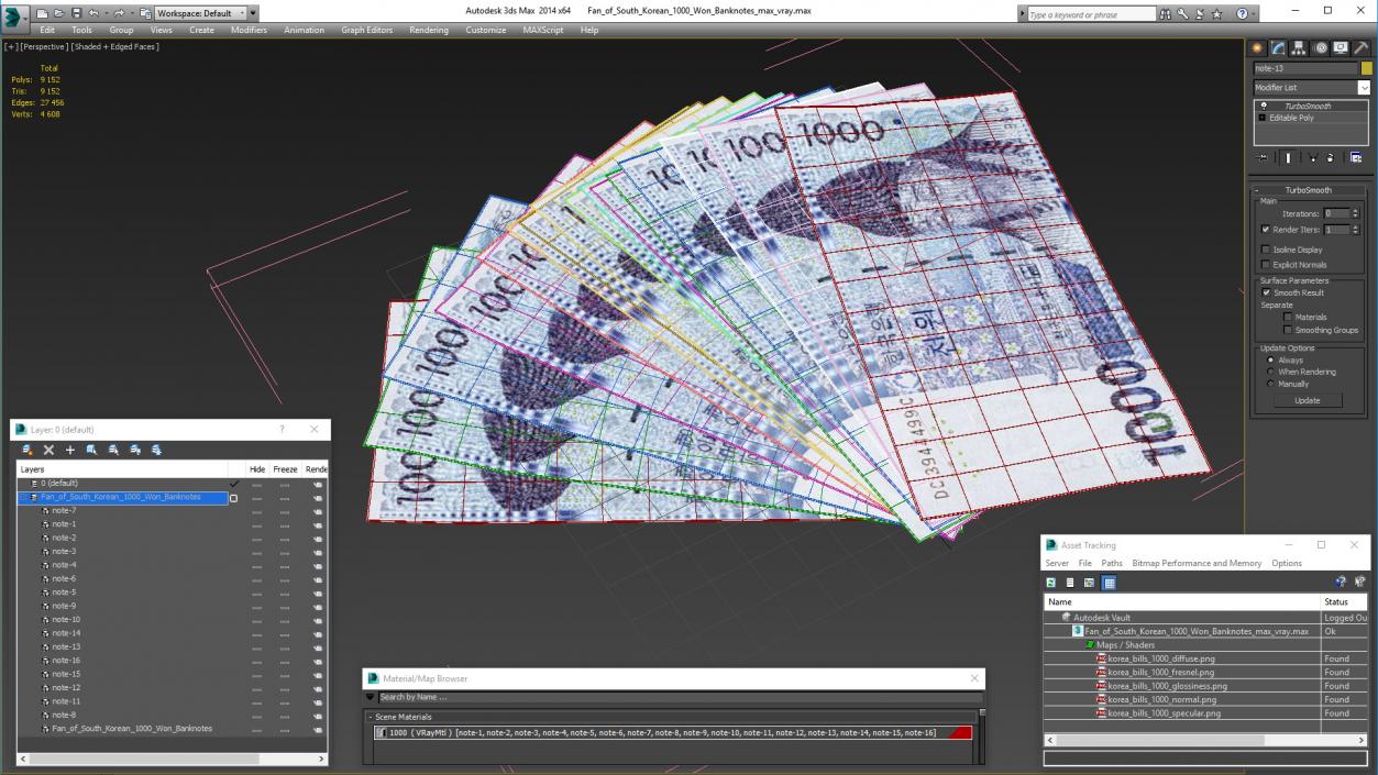 3D Fan of South Korean 1000 Won Banknotes model