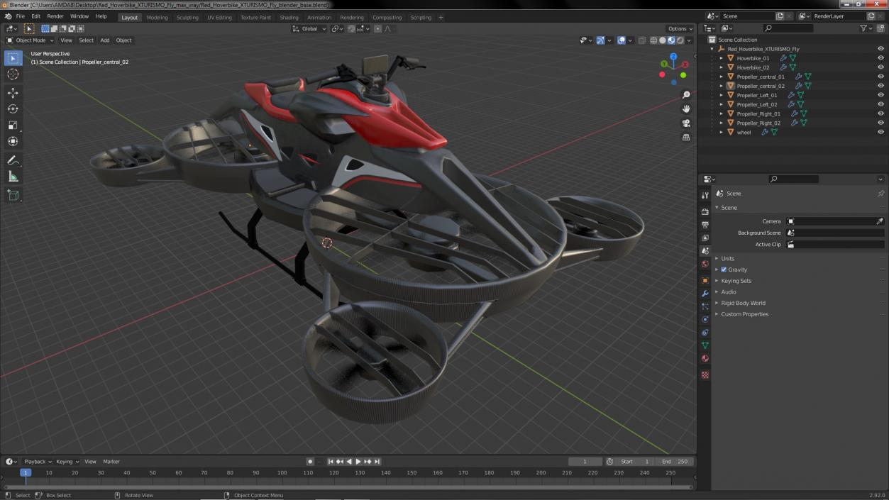 3D Red Hoverbike XTURISMO Fly