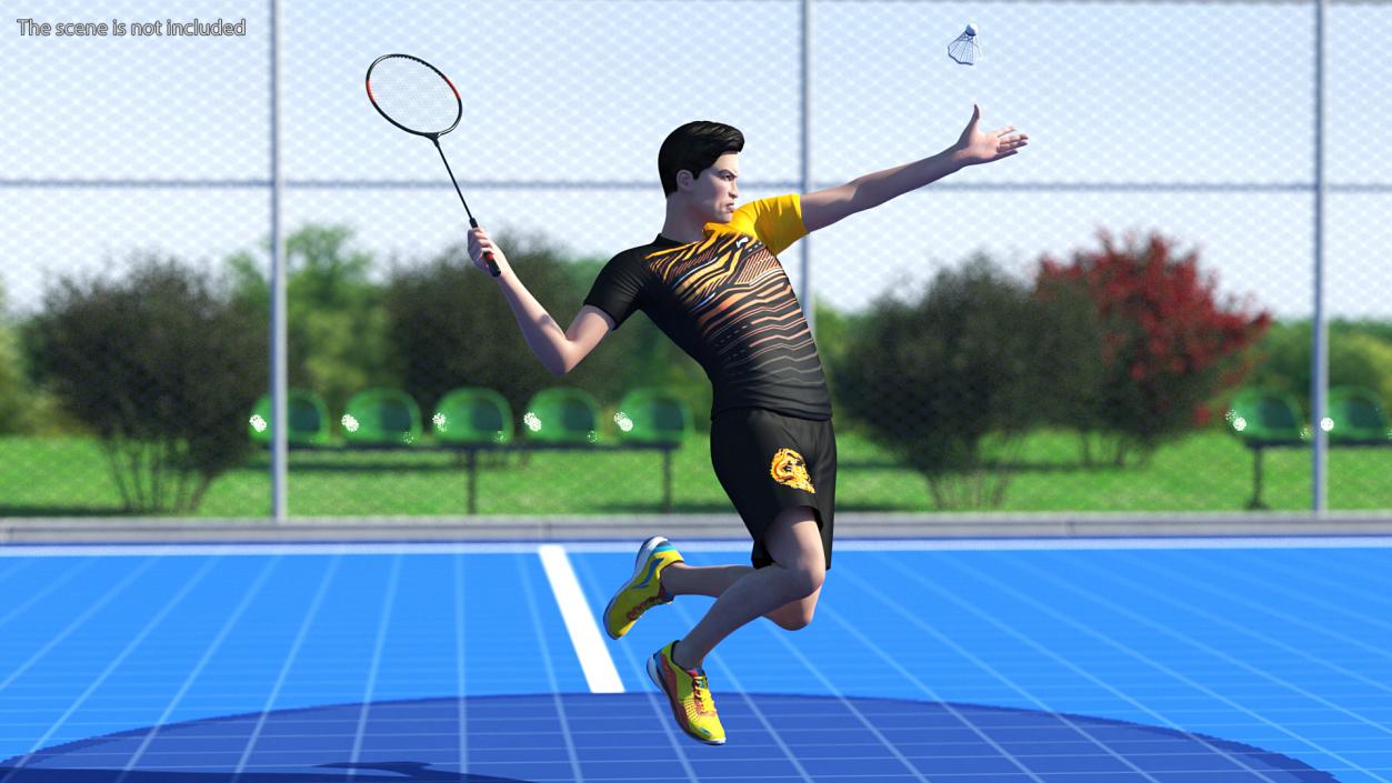 3D Asian Man with Badminton Racket Rigged model