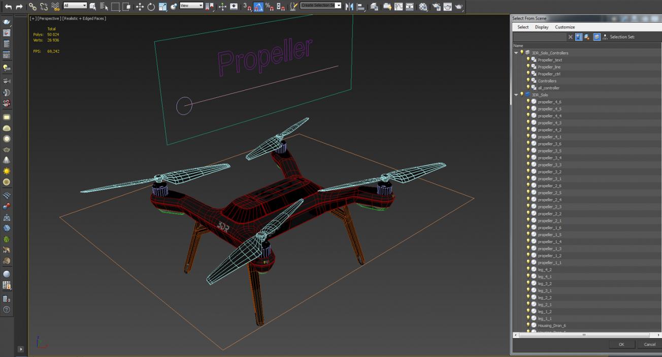 3D model R Solo Drone Quadcopter Rigged