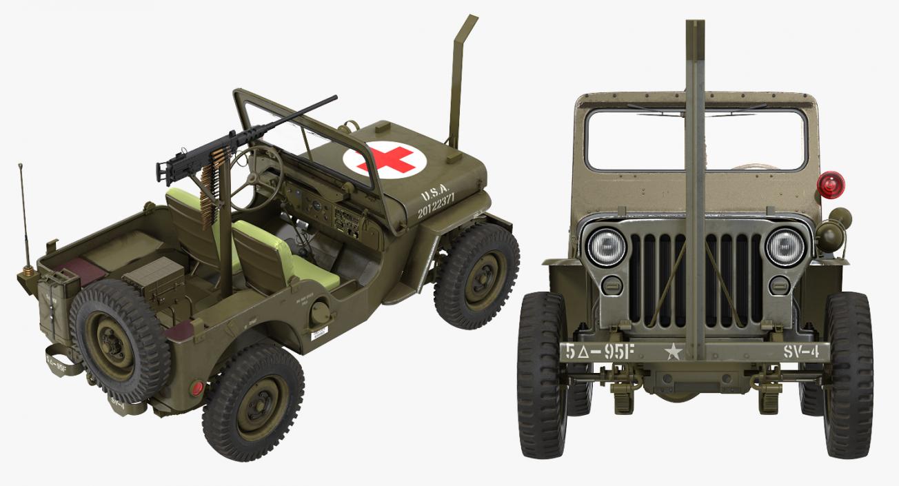 3D Jeep Willys MB Ambulance Rigged