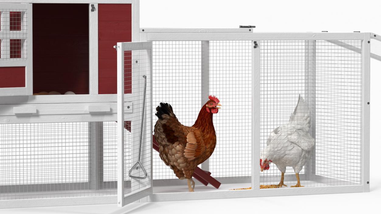 3D Red Small Chicken Coop with Chickens