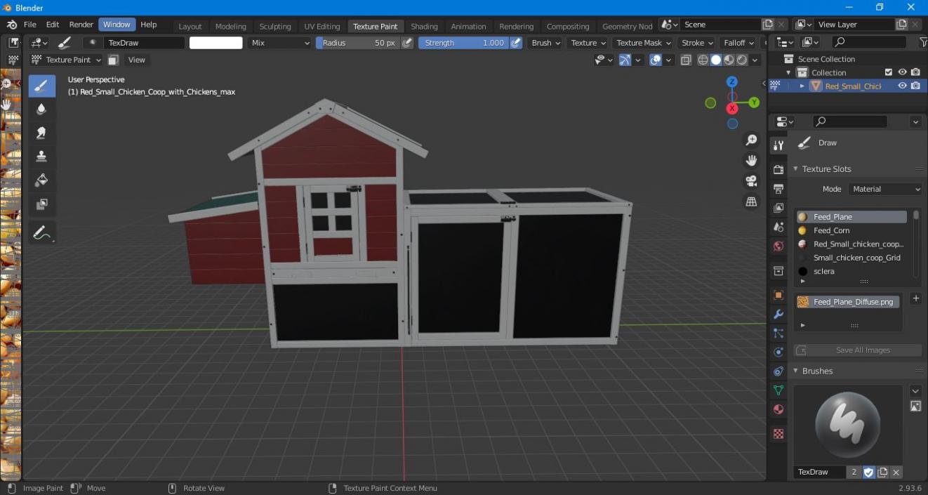 3D Red Small Chicken Coop with Chickens