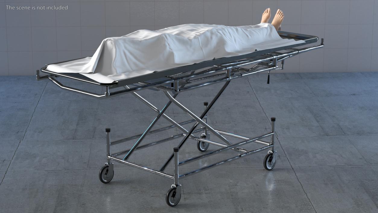 3D Morgue Gurney with Female Corpse and Tray