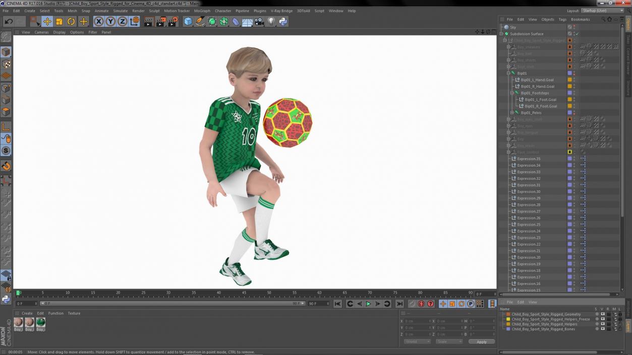 Child Boy Sport Style Rigged for Cinema 4D 3D