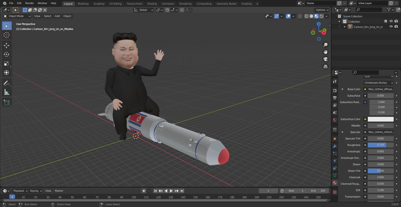 3D Cartoon Kim Jong Un on Missiles