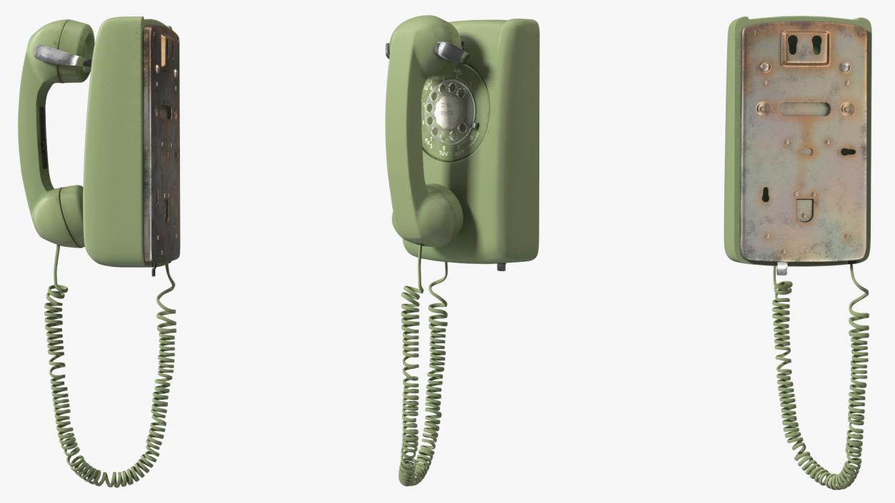 3D Vintage Green Rotary Dial Wall Phone