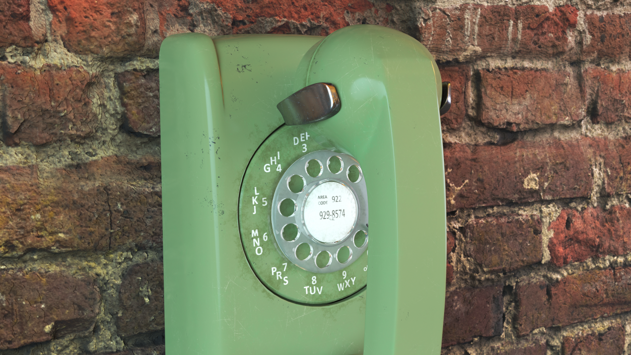 3D Vintage Green Rotary Dial Wall Phone