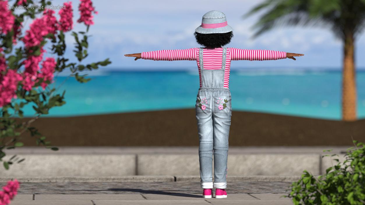 Young Black Girl a Denim Jumpsuit Rigged for Maya 3D model