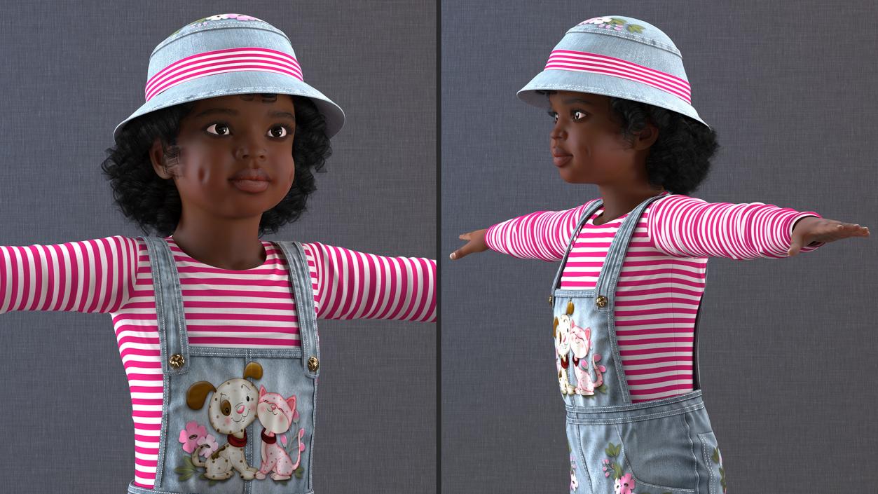 3D model Young Black Girl a Denim Jumpsuit Rigged