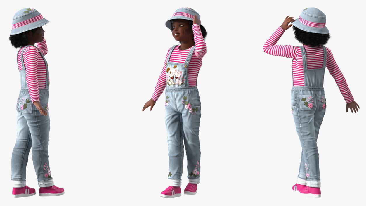 Young Black Girl a Denim Jumpsuit Rigged for Cinema 4D 3D model